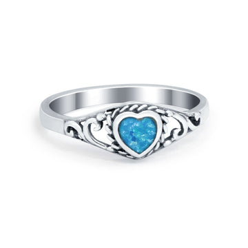 Lab Created Blue Opal Filigree Chevron Thumb V Ring Round 925 Sterling Silver